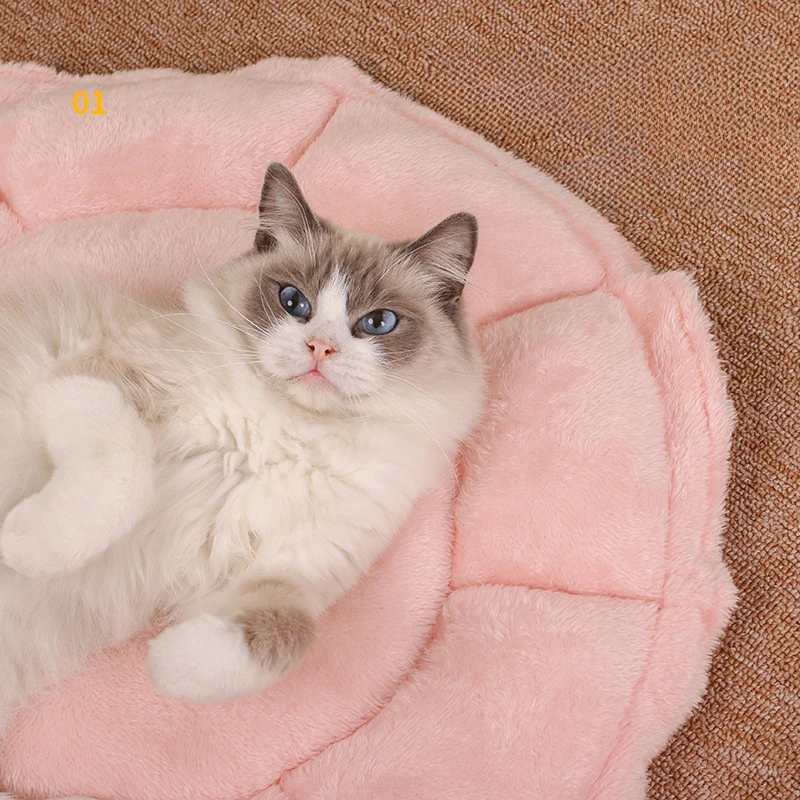 Winter Cat Nest Plush Warm Round Pink Petal Pet Mat for Dogs and Cats Comfortable Bed