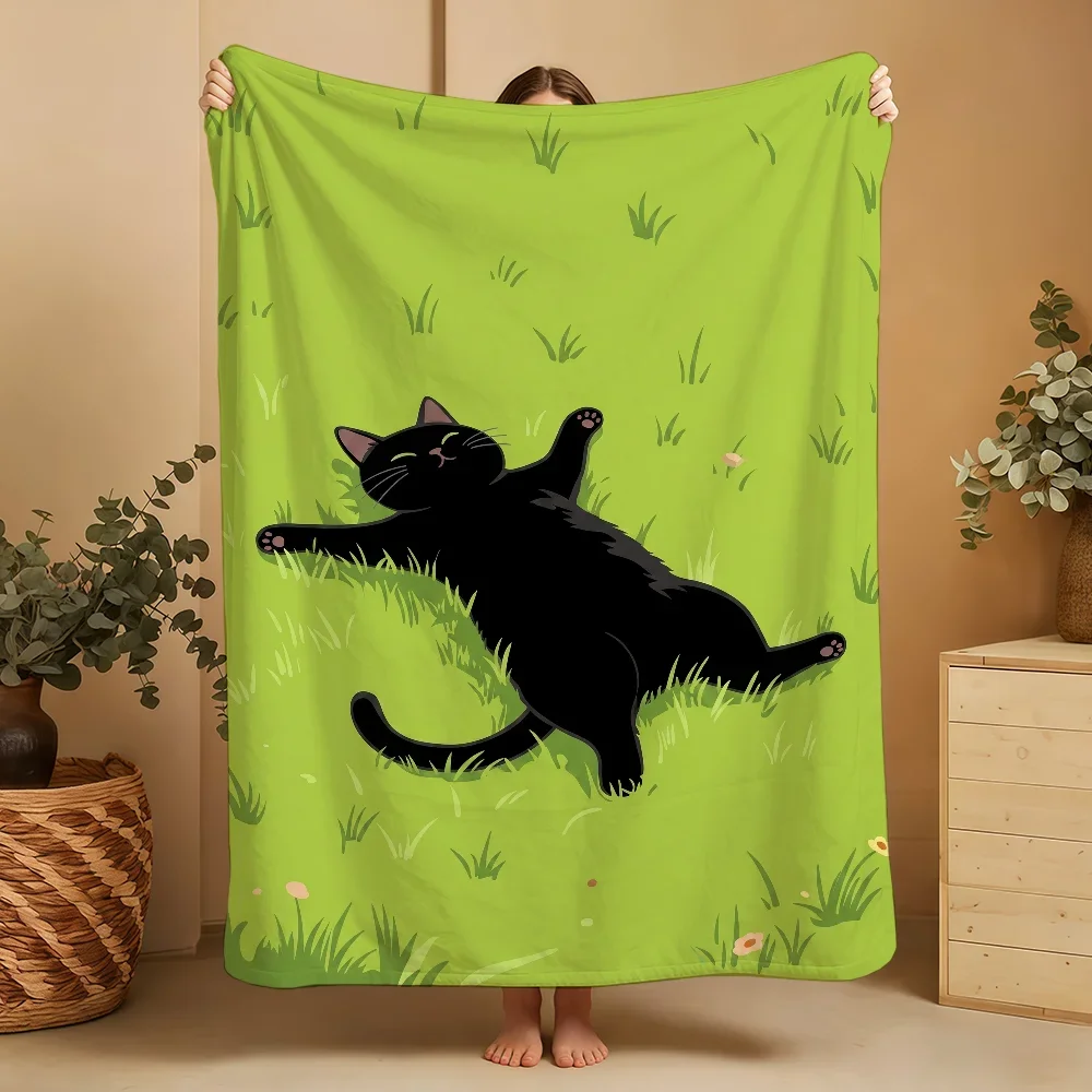 Cute Black Cat Sleeping Throw Blanket for Couch Bedding Pet Lover Gift Cozy Home Decor 150x230cm