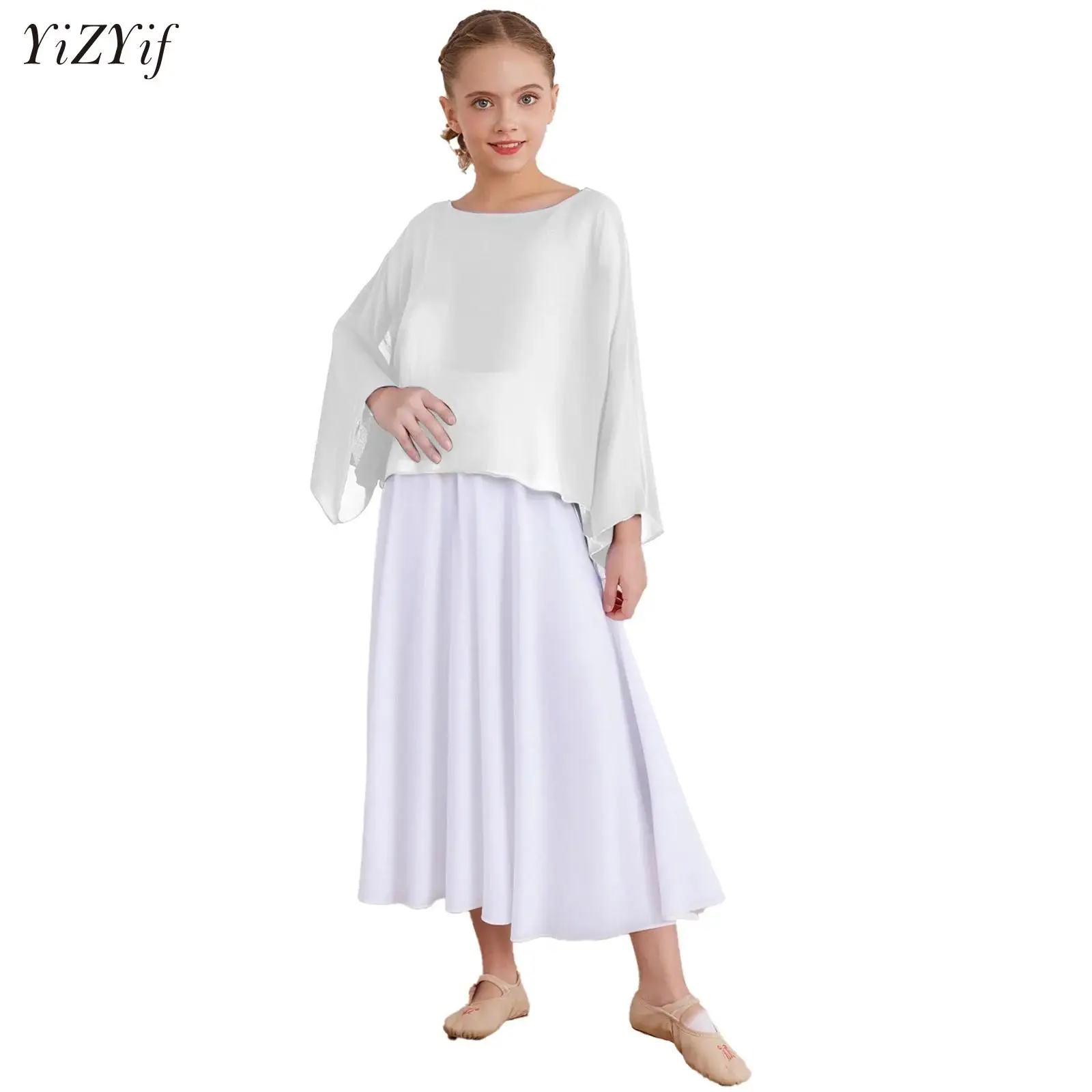 Ragazze Lode Danza Coprispalle Adoro Pullover Manica lunga Chiffon Danza lirica Chiesa Coro Lode liturgico Mantello Scialli Coprispalle