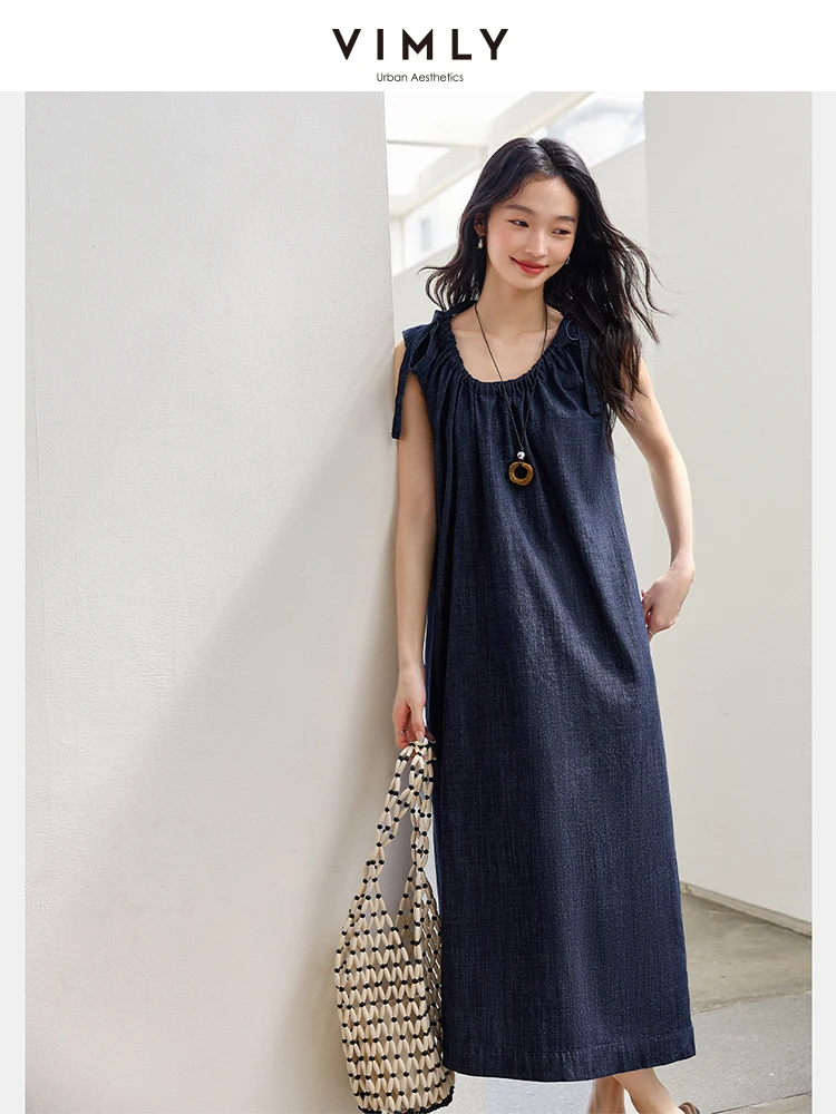 

Van Ximan Retro Denim Sleeveless Dress Women's Summer 2025 New Simple Loose Round Neck Temperament Long Dress M9801