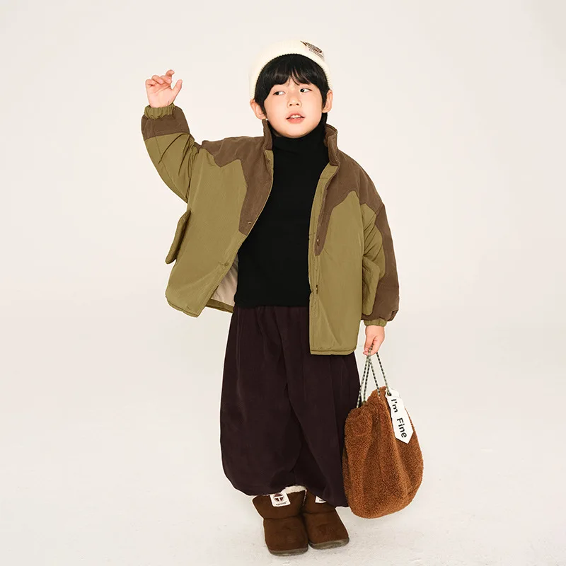 Children's clothing, boys' cotton jacket, winter children's Korean version color blocked cotton jacket, medium and small childre