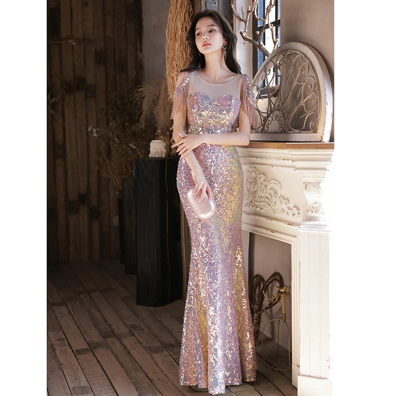 

Elegant Shiny Sequin Prom Dresses Off The Shoulder Backless Mermaid Long Evening Dresses