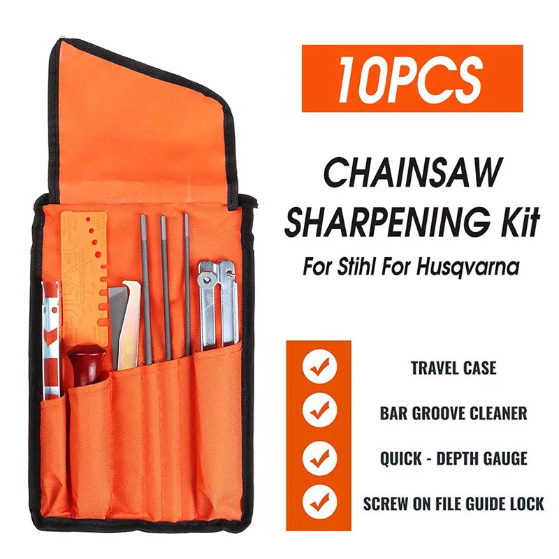 10/11/12 Pcs Set Professional Chainsaw Chain Sharpening Kit Tool Hardwood Handle Round/Flat File Guide Bar File Sharpener Tool