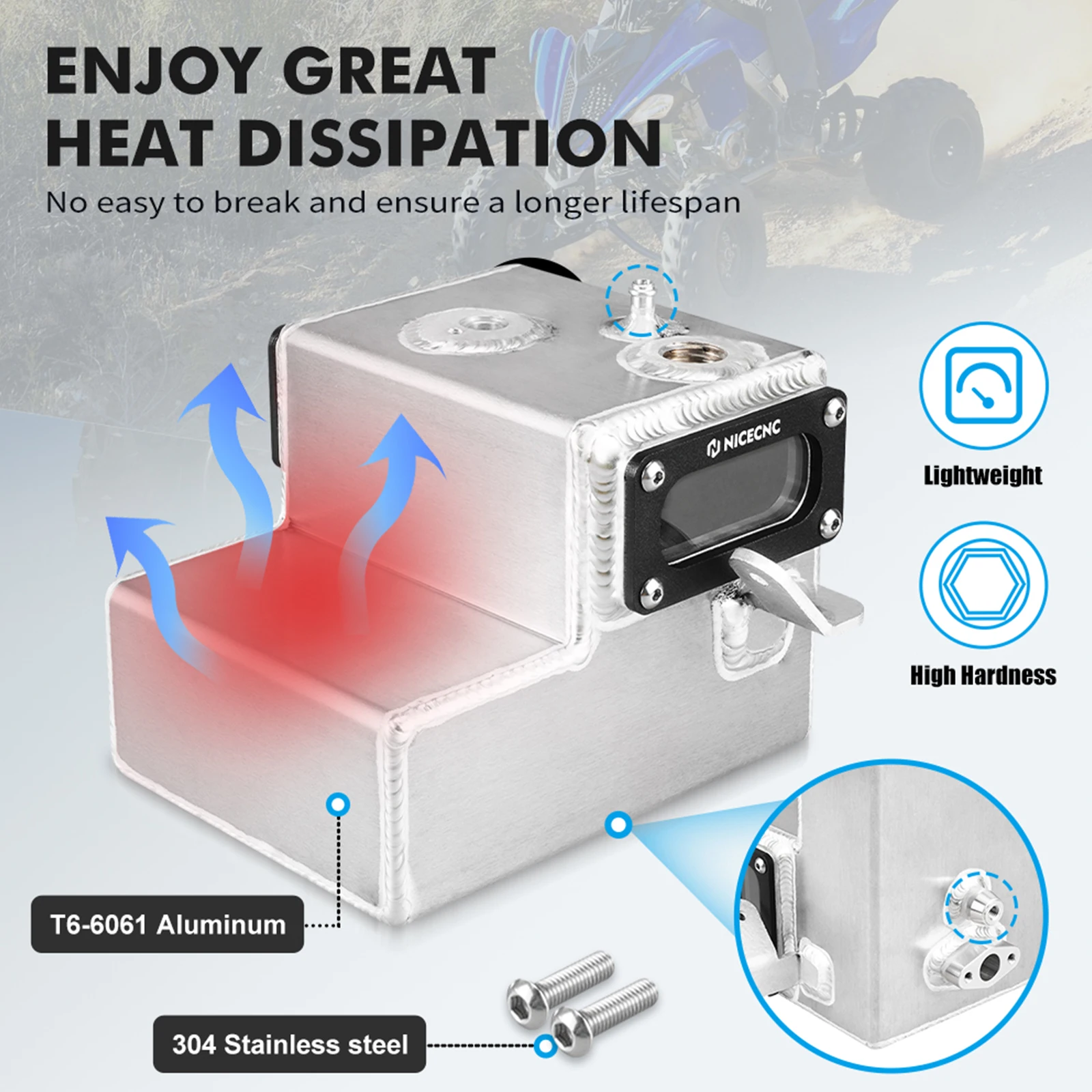 Refroidisseur de réservoir d'huile ATV, deux fenêtres transparentes pour Yamaha Raptor 700 700R 6061 en aluminium et PC # 1S3-21750-10-00 Accessoires Quad