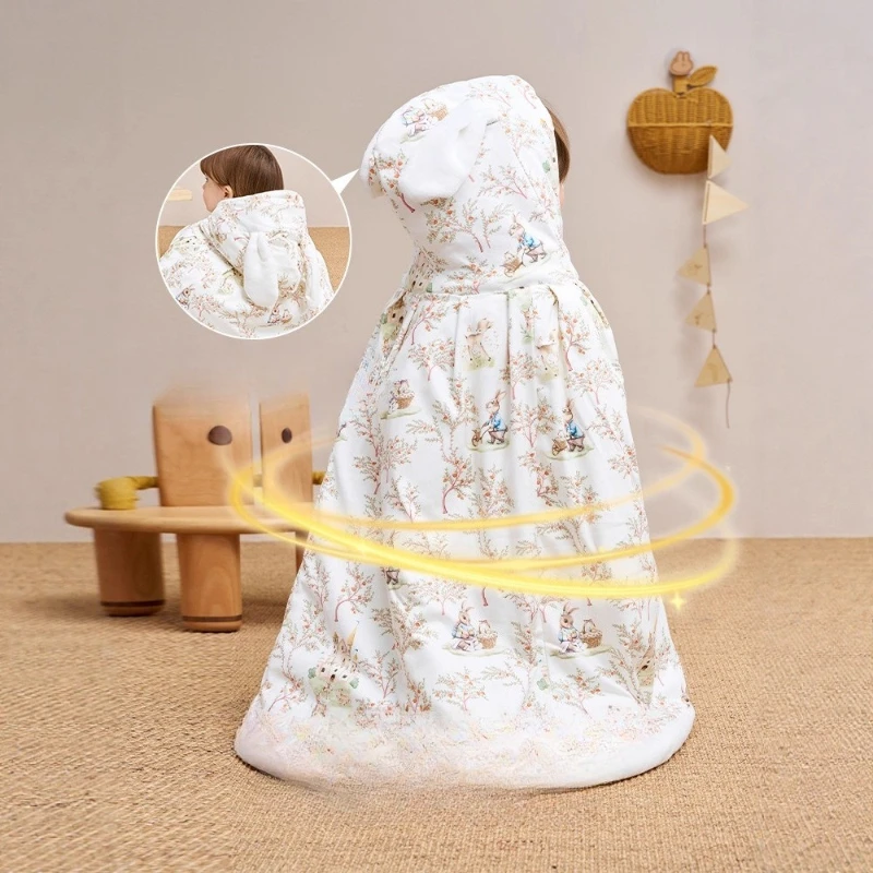 Baby Cloak with Hood for Winter Windproof Cartoon Thickened Cape Poncho for Newborn Infant Outdoor Long Thermal Toddler Capelet