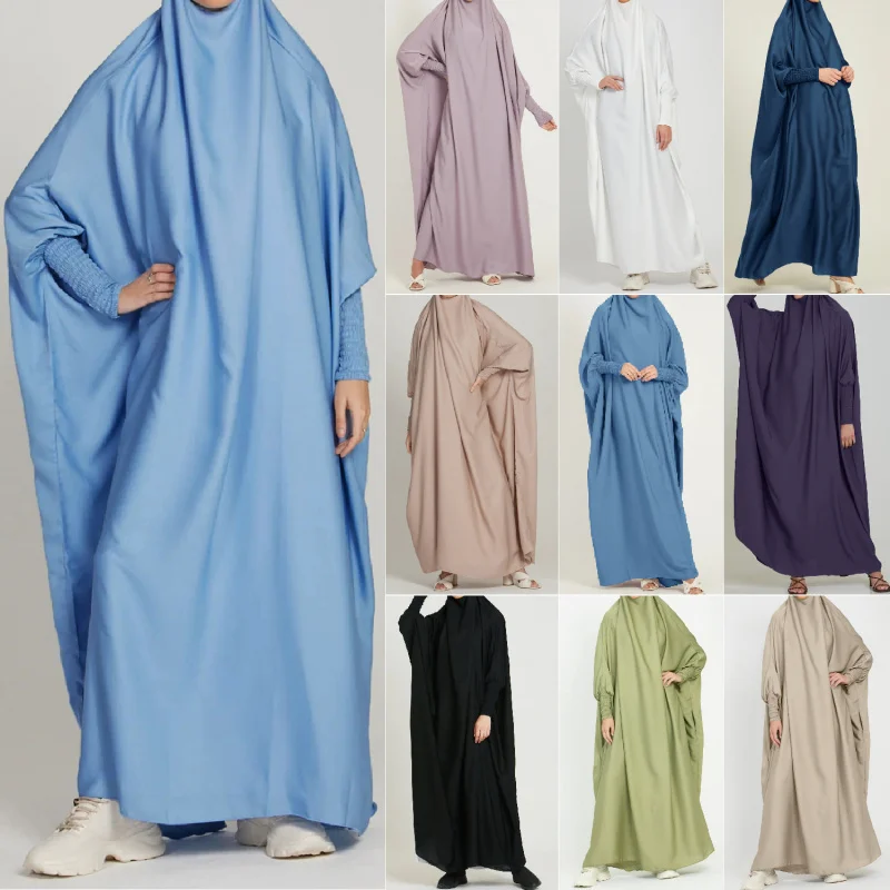 

2025 M216. # Solid Color Middle Eastern Muslim Traditional Festival Batwing Sleeve Robe Dress
