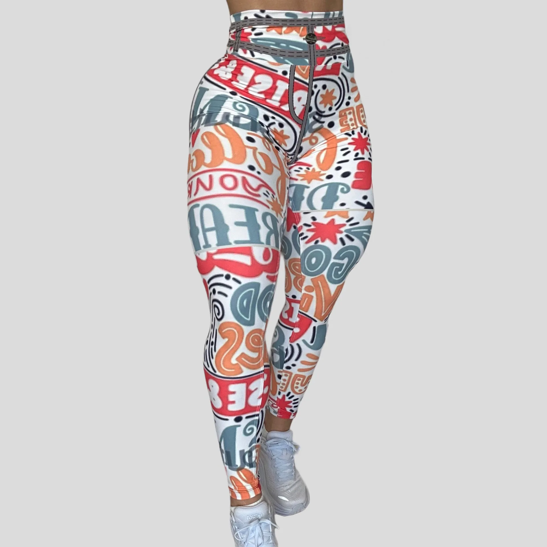 Women Sports Leggings Vintage Colored Graffiti Print Gym Seamless Elastic Legging Letter High Waisted Fitness Sport Tight Pants