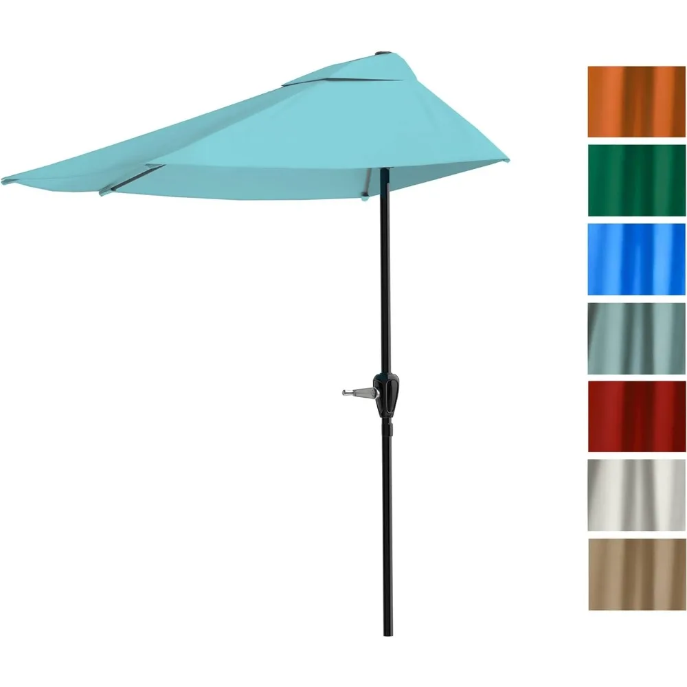 Pure Garden Half Umbrella Outdoor Patio Shade - 9 ft Patio Umbrella with Easy Crank - Small Canopy for Balcony, Table, or Deck (