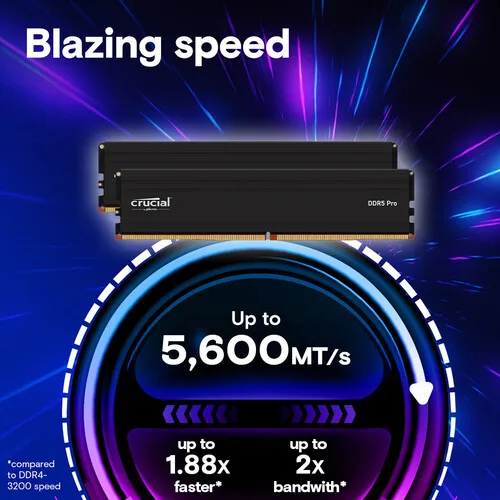 Crucial Pro DDR5 RAM 48 64 96GB Kit 5600 6000MHz Overclocking Desktop Gaming Memory AMD Expo Compatible