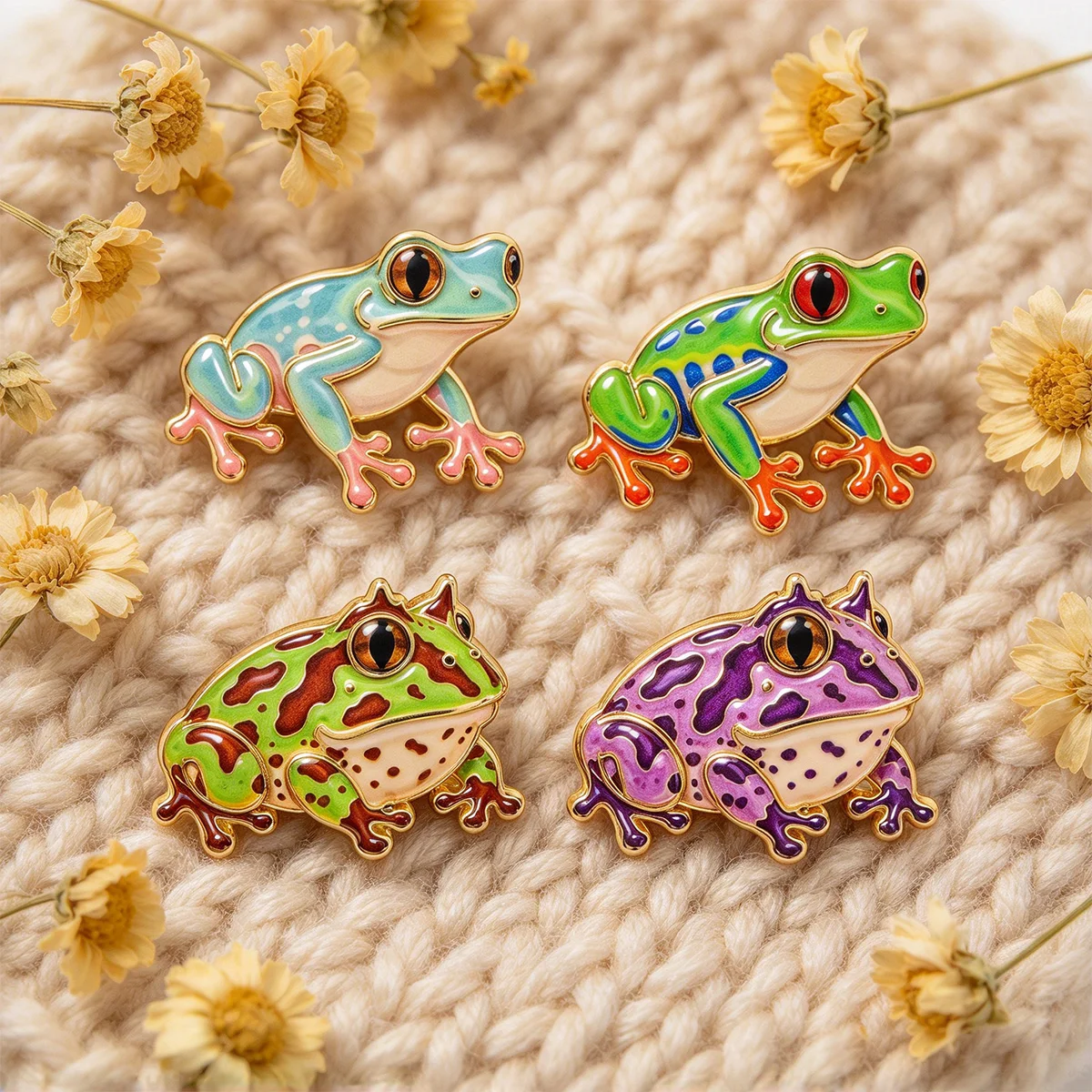 4pcs Colorful Frog Brooch Cute Enamel Pin Green Purple Blue Frog Animal Badge Fashion Jewelry Gift for Nature Lover Accessories