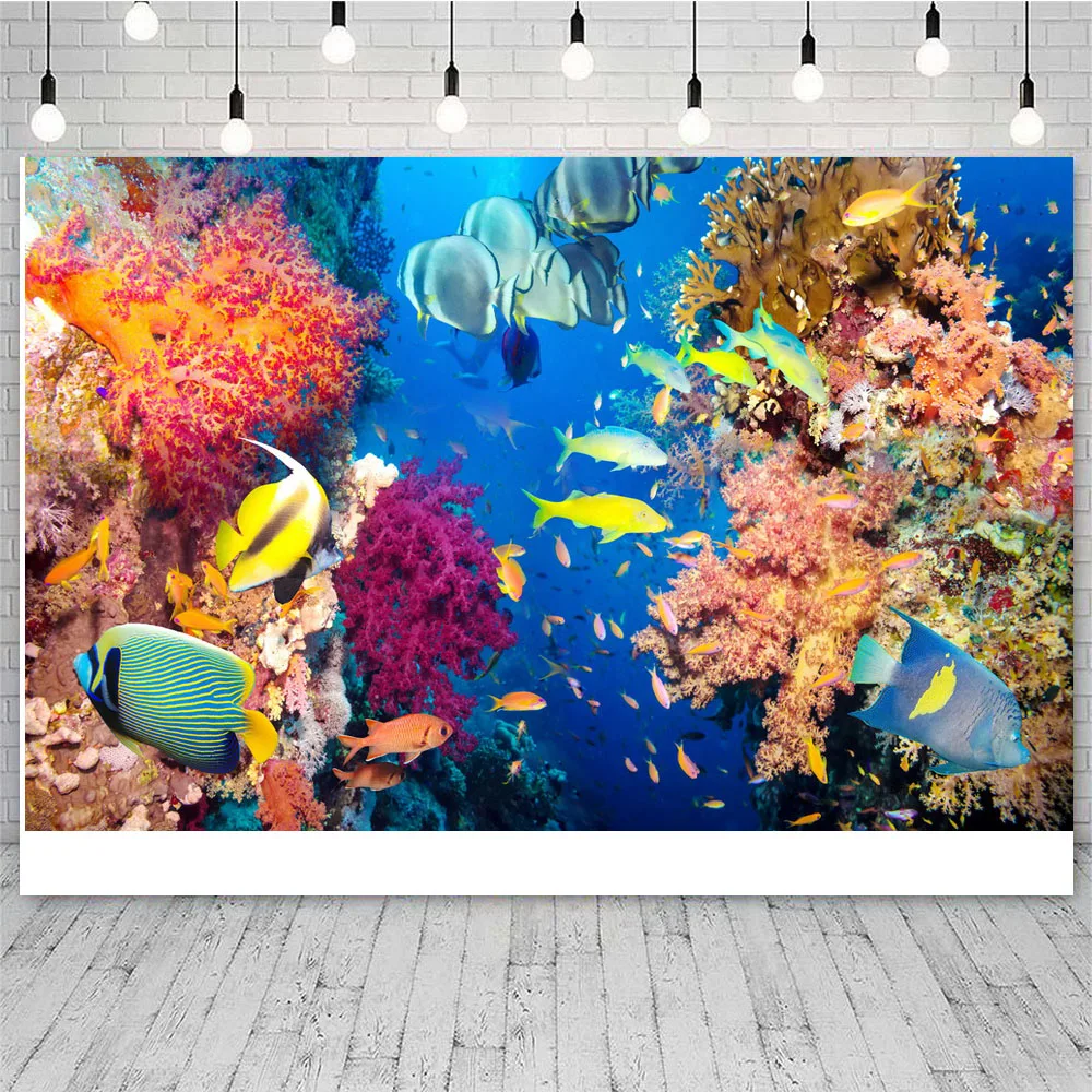 Pano de fundo de tubarão para chá de bebê, azul, mundo subaquático, fundo do mar, peixe, coral, decoração de festa de aniversário infantil, fundo de foto, adereços de fotografia