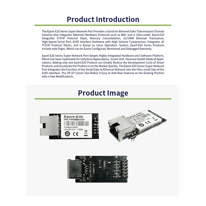 24-Hour Delivery Eport-E20 Network Server Port 3.3V Serial To Ethernet Embedded Module IOT Device Support DHCP TCP IP Telnet Mod