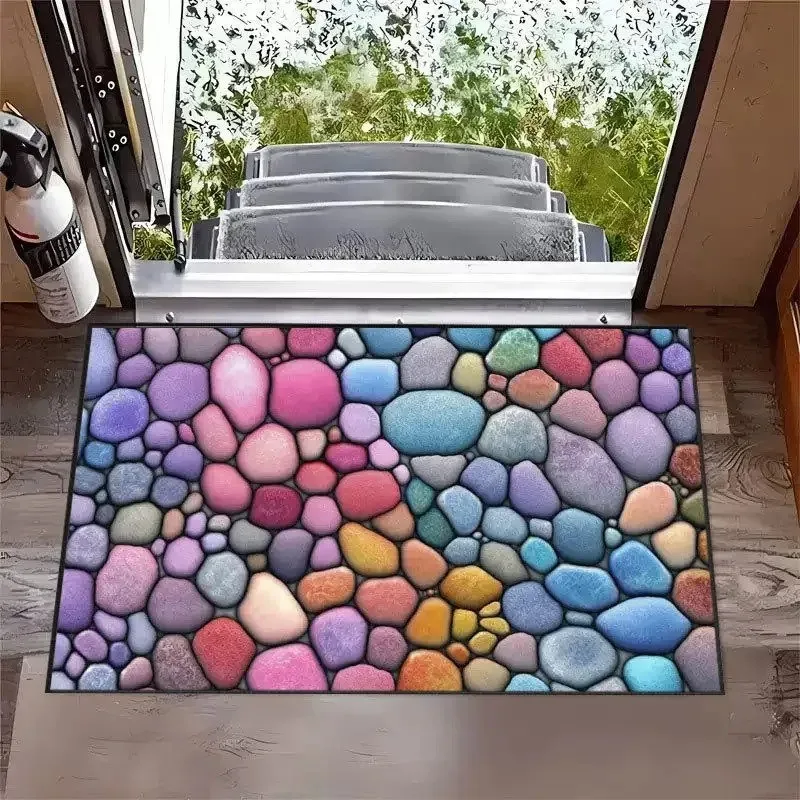 2D Cobblestone Doormat Indoor/Outdoor Non-Slip Entrance Rug Soft Porch & Hallway Floor Mat Home Decor  Floor Mat Door Mat