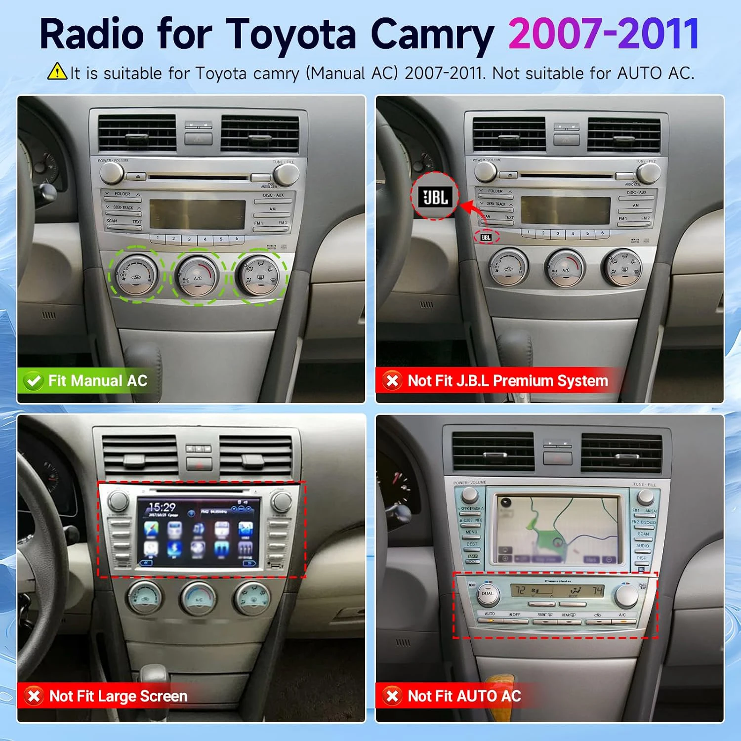 Linux Car Radio for Toyota Camry 2007-2011 Upgraded (Manual AC), 10.1'' IPS Screen with Carplay Android Auto Bluetooth Backup