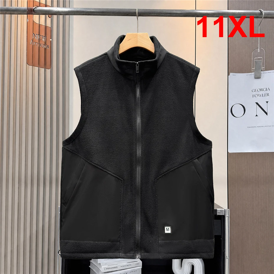 Autumn Winter Fleece Vest Men 11XL 10XL Plus Size Sleeveless Jacket Black Vests Male Fashion Casual Vests Big Size 10XL