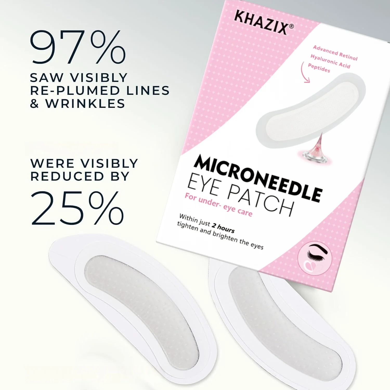 Microneedle Eye Patches Retinol Hyaluronic Acid Peptides, Lifting & Firming for Eye Area Crow's Feet Smile Lines, 1Pair.