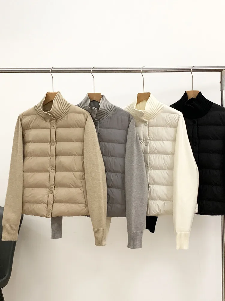 Korean version casual knitted spliced down cotton jacket women's winter new lightweight and warm versatile cotton jacket