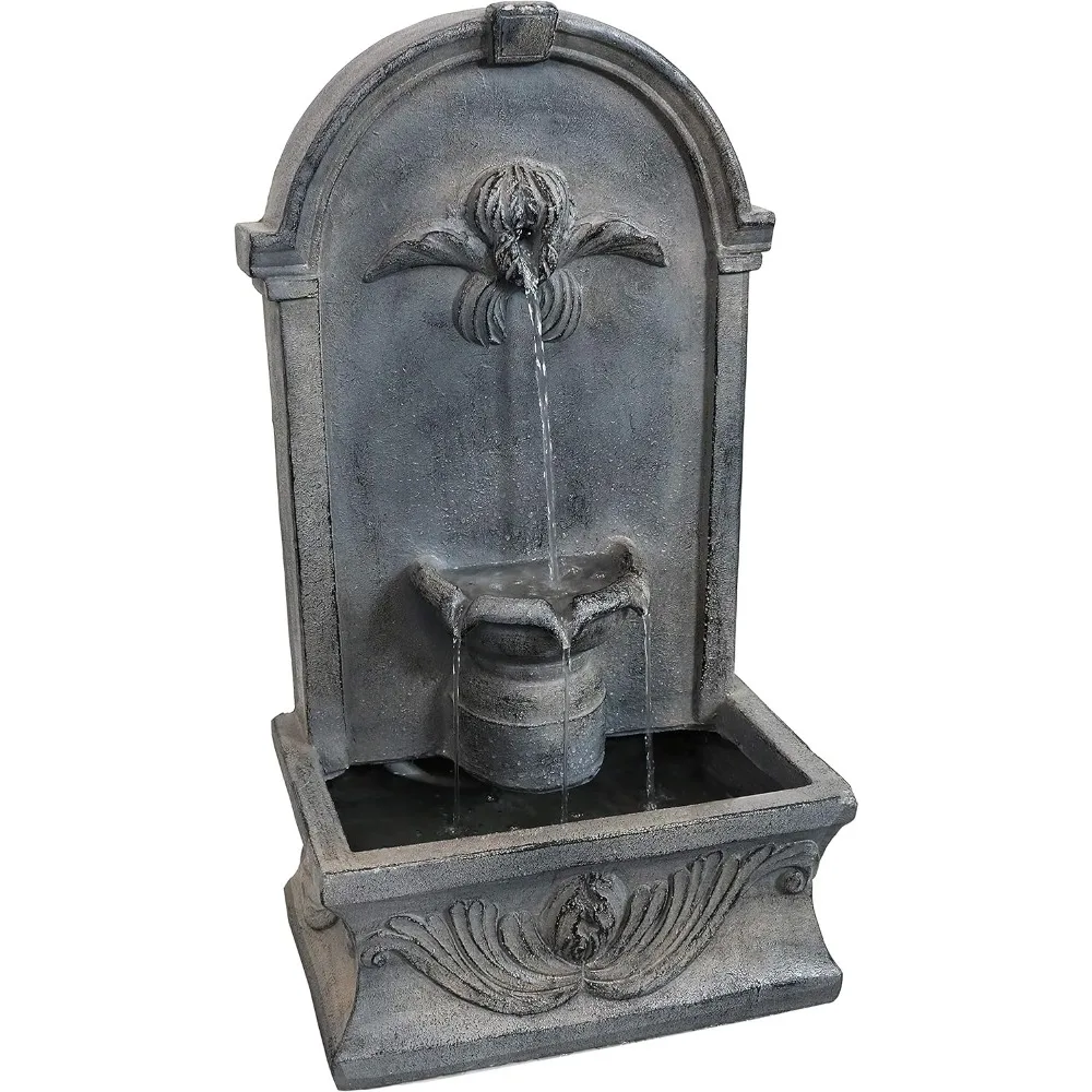 28-Inch Outdoor French-Inspired Flat Back Water Fountain - Glass Fiber Reinforced Concrete Construction