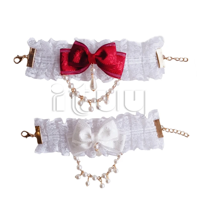 Kawaii Lolita KC Bracciale con maniche a mano Polsini da polso Bowknot Lace Trim Cameriera Accessori Cosplay Ragazza Sposa Ornamenti