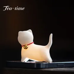 Creativity Handmade Ceramics Tea Pet Ornaments Cute Small Cat Statue White Porcelain Tea Figurine Crafts Boutique Tea Decoration
