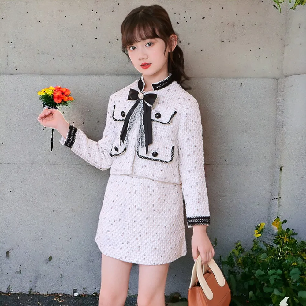 Cute Children\'s Clothing Set School Suit Baby Outfits Long Sleeve Blazer & Skirt 2pcs Spring Autumn Vestidos 4 6 7 8 10 12 Years