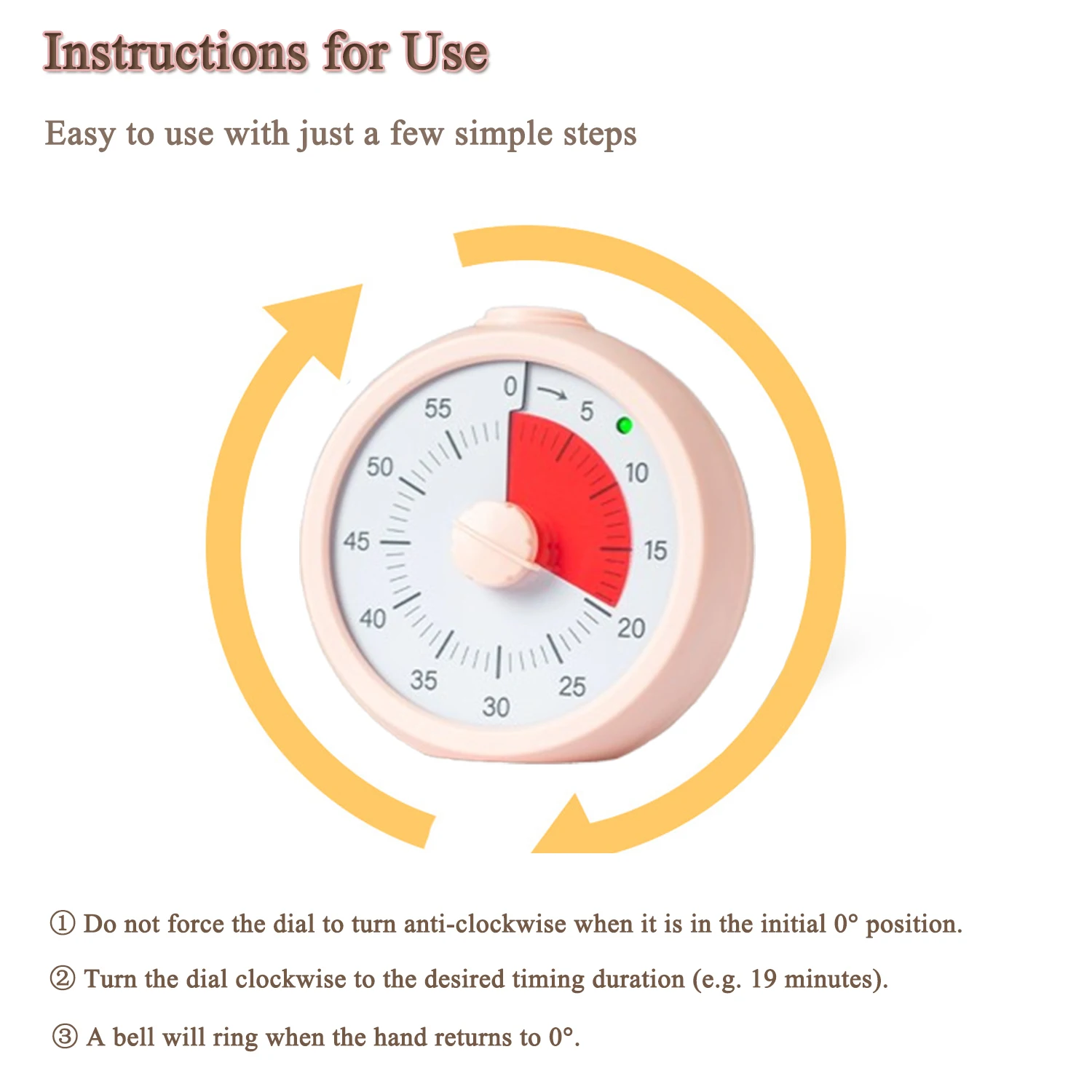 60 Min Visual Countdown Timer Silent Dual Volume Mechanical Time Management Timer Pomodoro Clock for Kids Adults Study