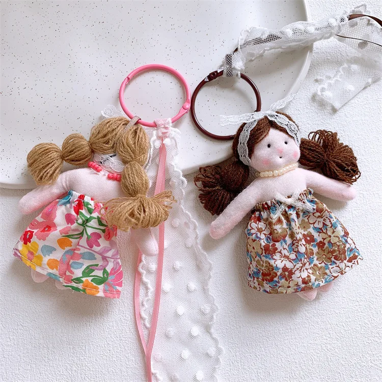 Keychain Charm Plush Doll Lace Flower Dress Cute Sweet Cartoon Pendant for Bag Backpack Gift Multicolor Fabric Lightweight