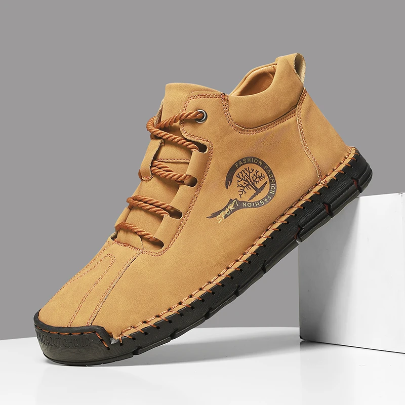 

New 2026 Handmade Leather Men's Shoes Design Men Sneakers Breathable Outdoor Men Flat Casual Shoes Comfortable Men Ankle Boots