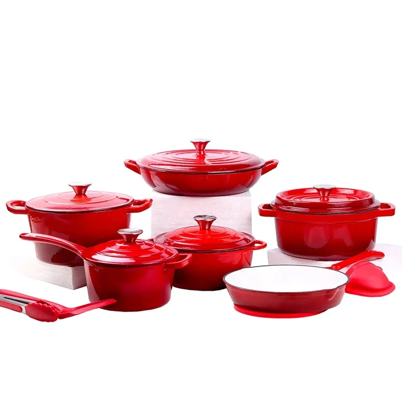 Kitchen Customizable Enameled Dutch Oven Cast Iron Cookware Casserole Cooking Soup & Stock Pots And Pans Set