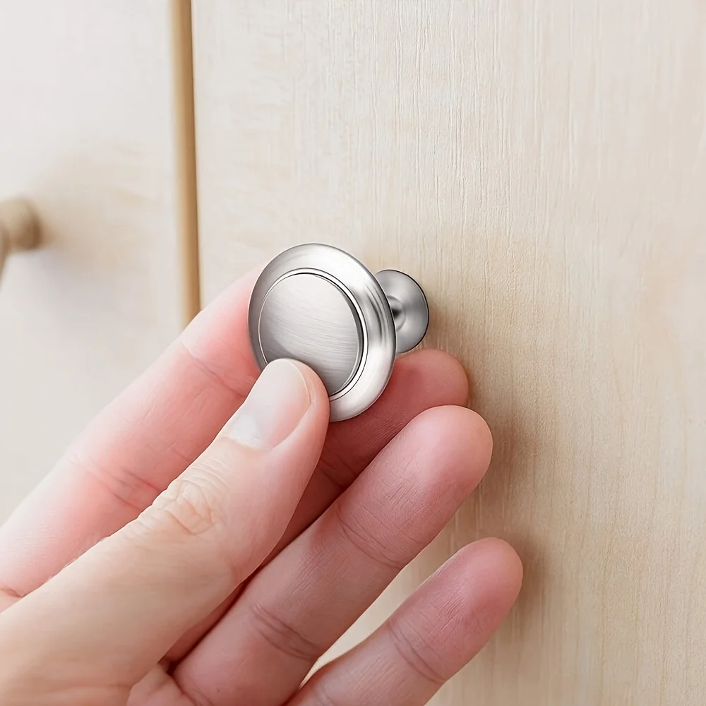 10Pcs Round Drawer Knobs, Silver Cabinet Pulls, Single Hole Mushroom Style, Metal for Drawer, Closet, Dresser, Cupboard, Wardro