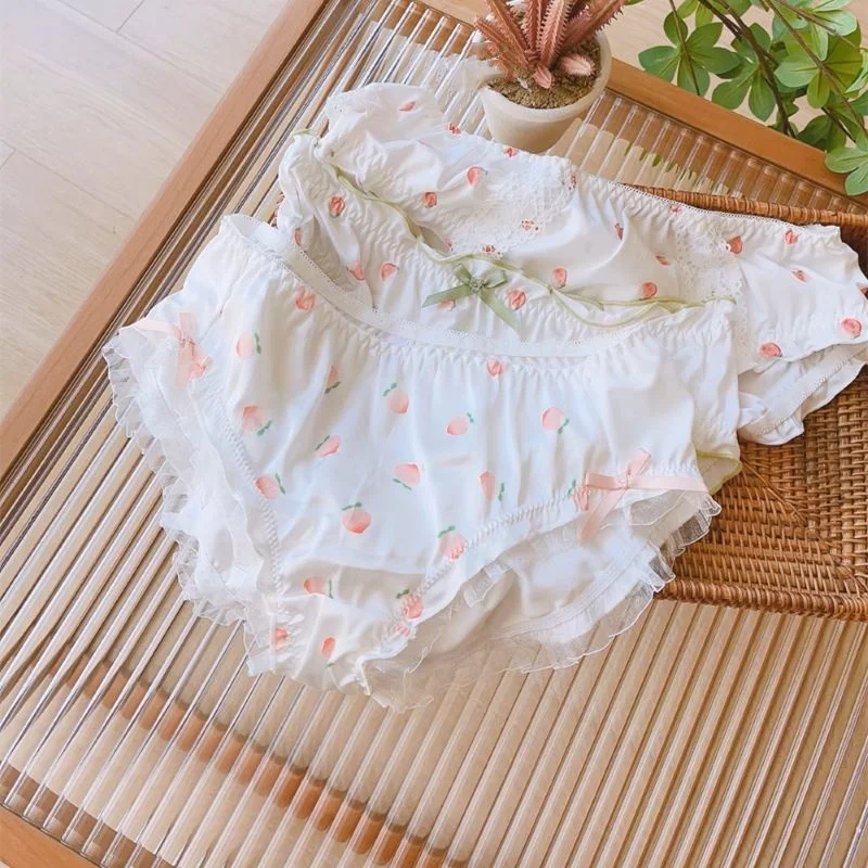 

Couple Sexy Cute Sweety Print Silky Underwear Women Bow Lolita Princess Style Cosplay Panties Sissy Ruffled Panties Party Breifs