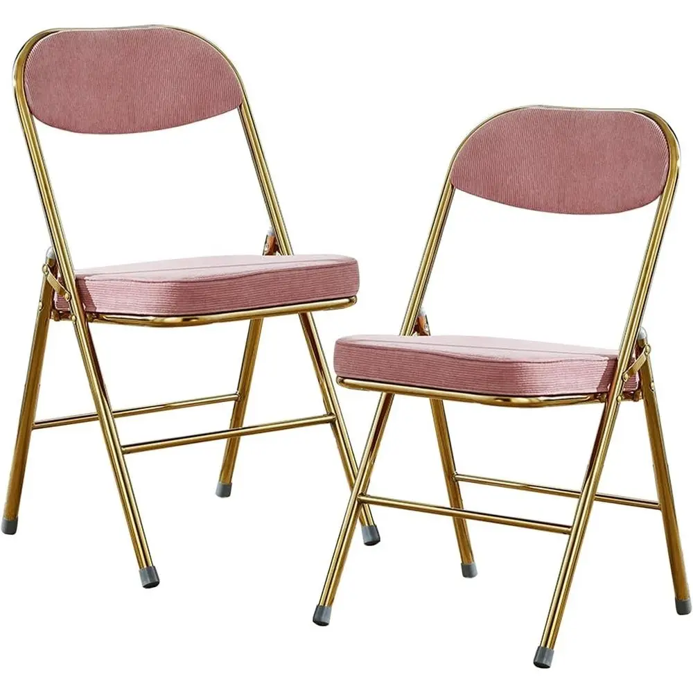 Cushioned Metal Folding Chairs with Fabric Upholstery, 440lb Capacity, Set of 2 Pink