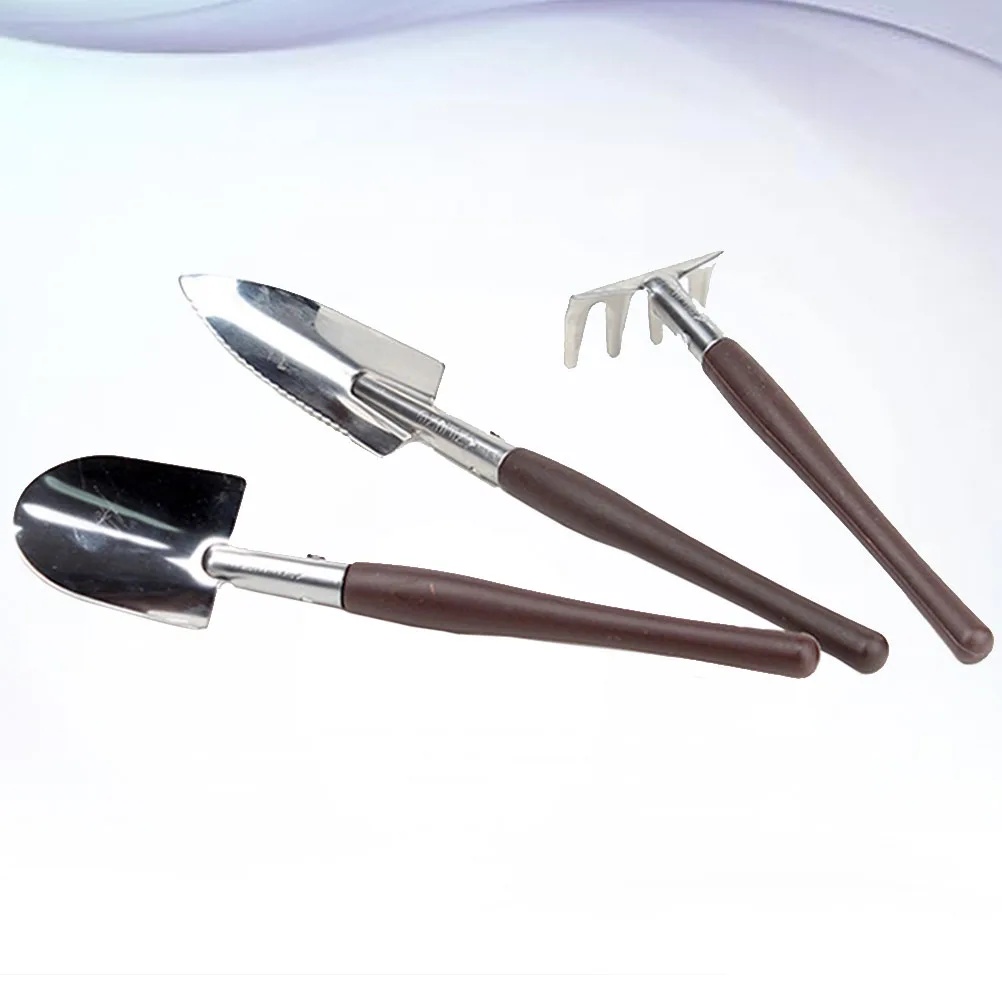 3pcs Set Mini Gardening Tools Stainless Steel Shovel Rake Cultivator Anti-Slip Handle Portable Flowerpot Weeding Planting