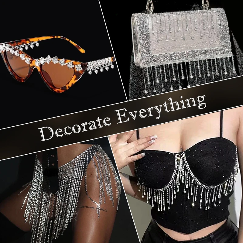 Ducrystal 45/90cm Crystal Tassel Claw Chain Sewing/Glue on Clear Rhinestone Decorative Chain Craft Wedding Dress DIY