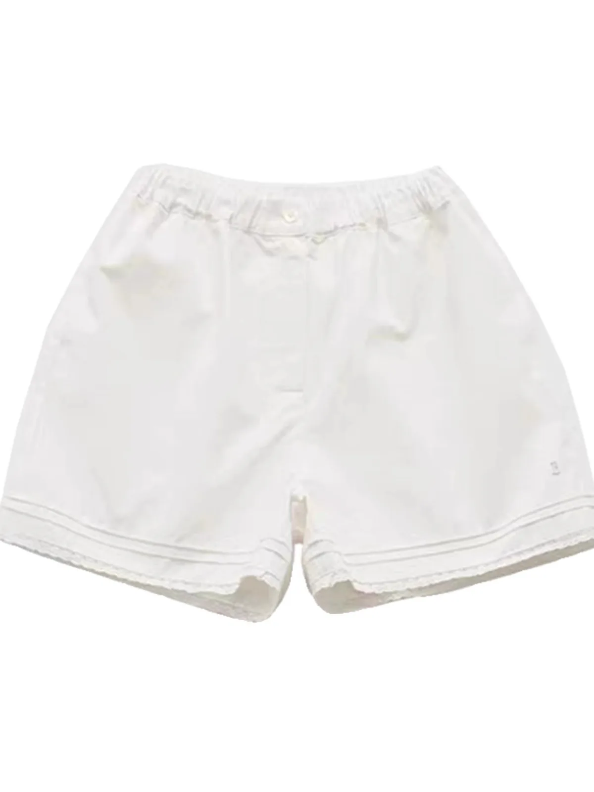 Hoge taille elastische zomer casual broek wit kant patchwork orts dames hotpants rechte pijpen woon-werkverkeer sle normaal T...