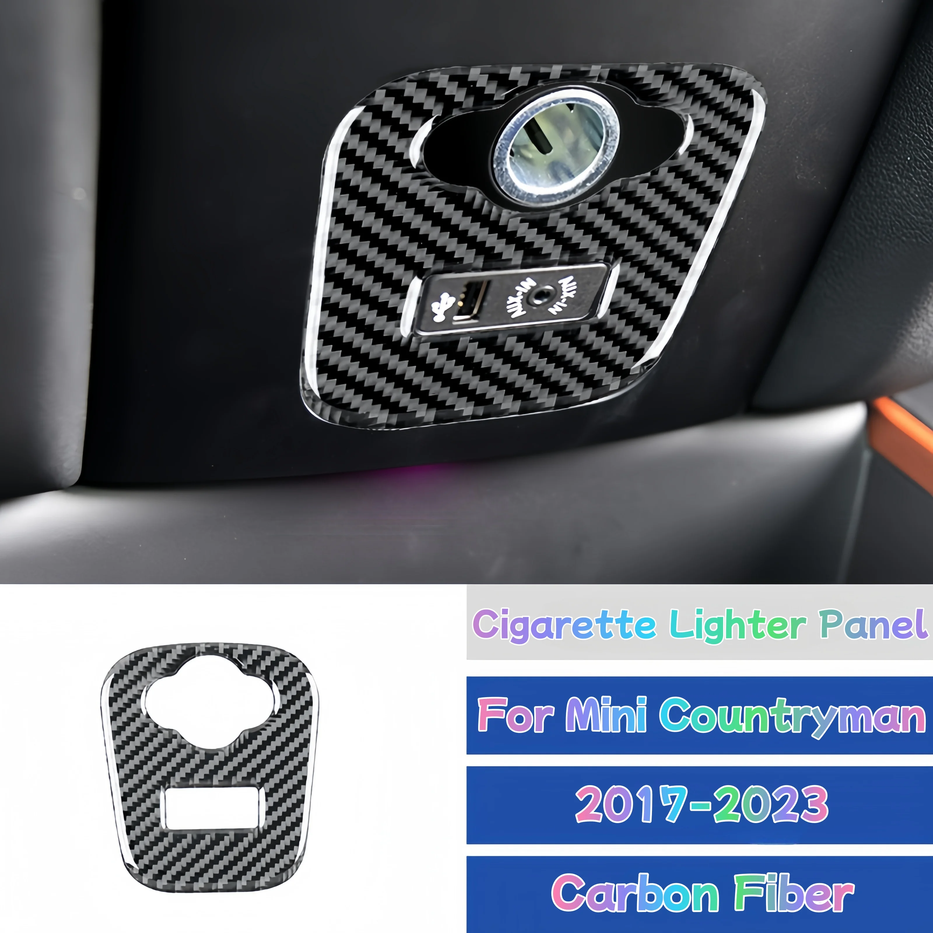 

For Mini Cooper Countryman F60 Carbon Fiber Interior Car Cigarette Lighter USB AUX Panel Console Cover Trim Sticker Accessories