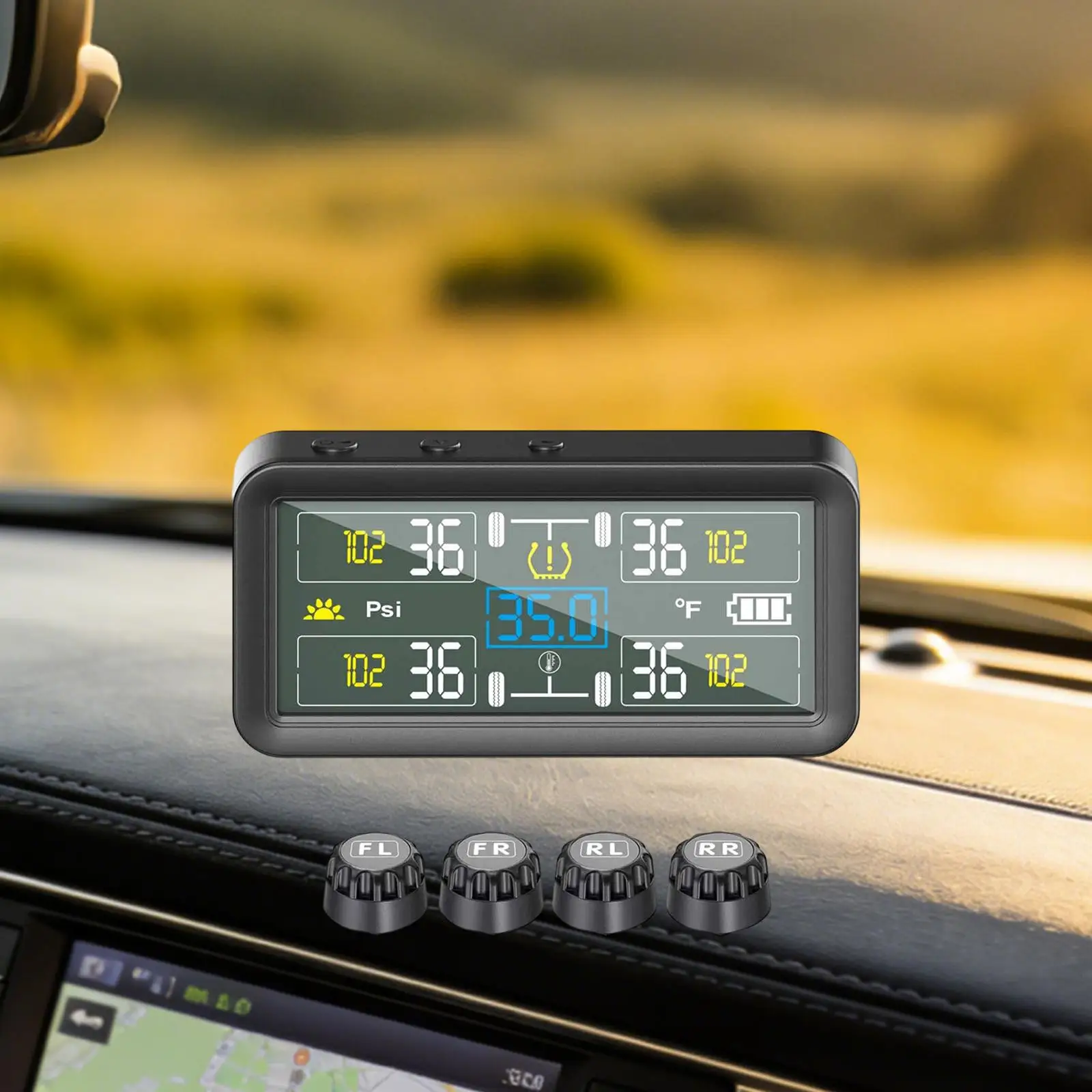 

Car Tire Pressure Monitoring System Alarm Modes Tire Pressure Gauge Solar LCD Display with Sensors for Trucks Trailer SUV
