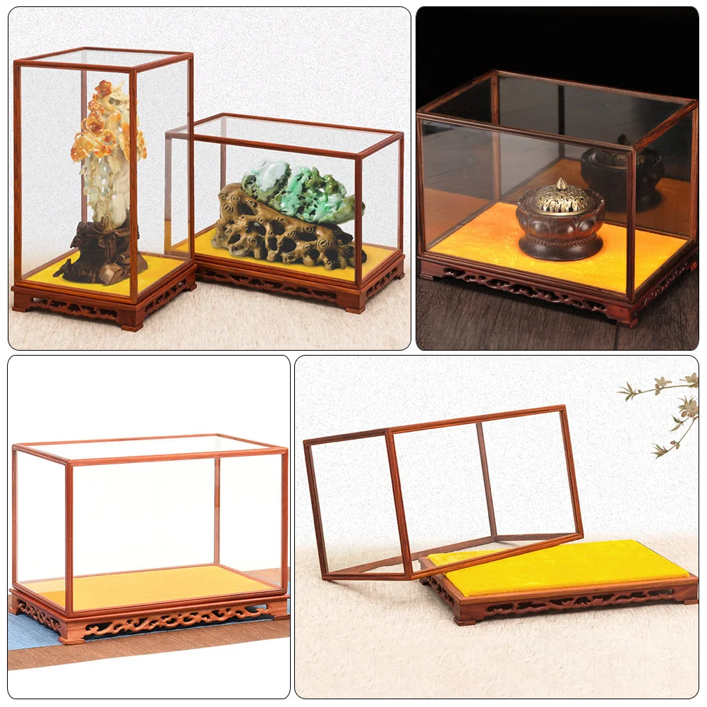 Craft Model Display Case Shelf Vintage Glass Holder Wooden Transparent Stand Baby