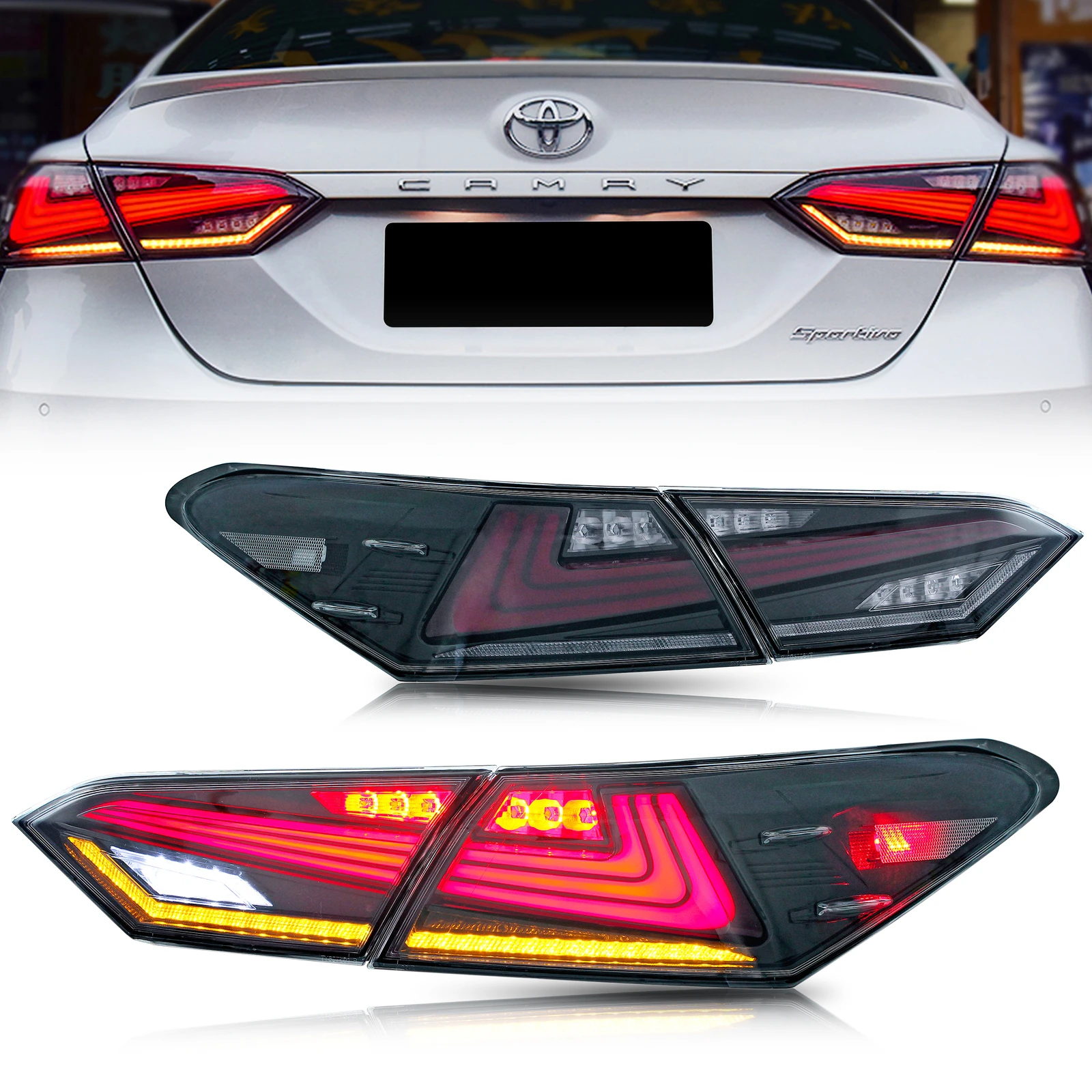 

LED Clear Tail Lights Assembly for Toyota Camry 2018-2023 Sequential Animation Sequential Turn Signal Trunk Rear Brake Lamps