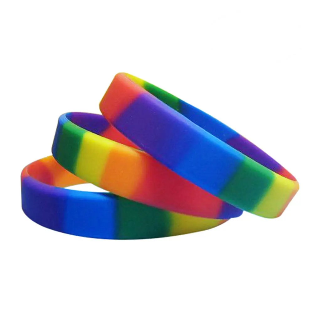 

10Pcs Rainbow Rubber Bracelet Bulk Pack Colorful Silicone Wristbands Trendy Accessories for Parties Events Compliment-Getting