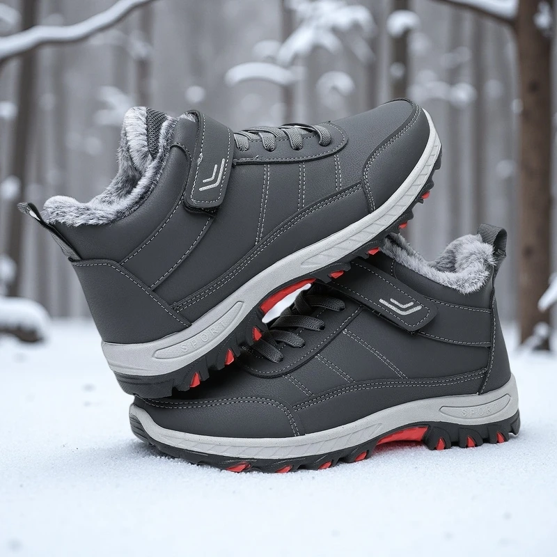 Snow Boots for Men Casual Winter Shoes New Platform Non-slip Warm Fur Ankle Boots Plush Combat Outdoor Hiking Motorcycle Boots