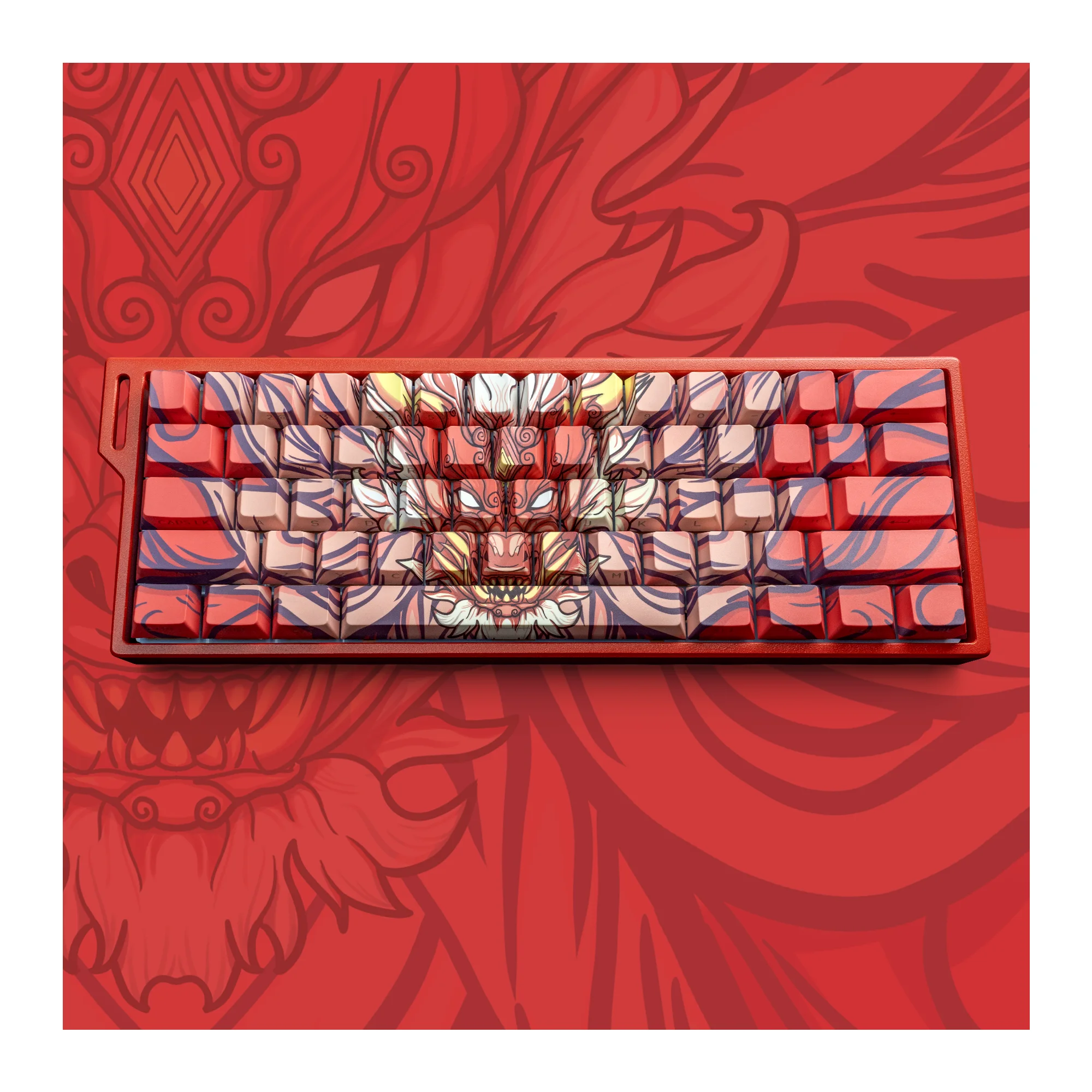 XVX Red Loong Theme Shine Through Keycap Side Print Dye Sublimation PBT Keycaps Double Shot Cherry Profile Cool Keycaps 130 keys