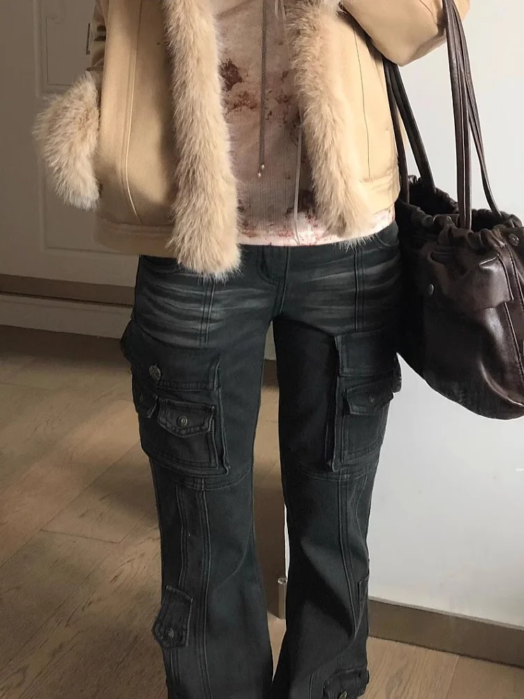 Amerikanische Retro Arbeitshose Frauen Niedrige Taille Glocke Bot Lange Hosen Sommer Y2K Sexy Mädchen Abnehmen Micro Ausgestelltes Bodenlangen j...