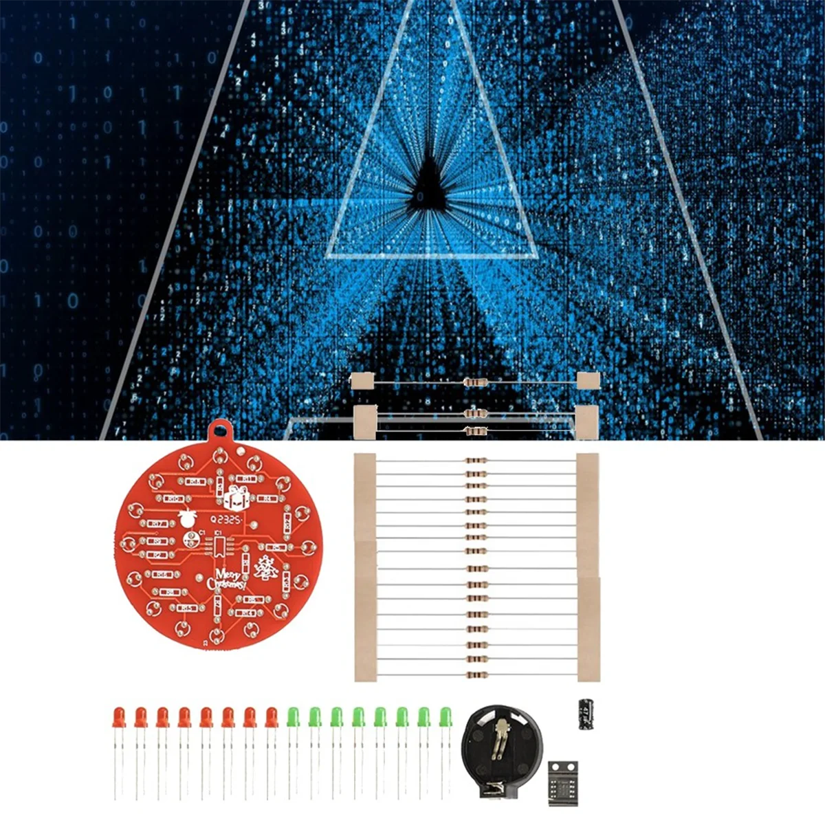 Red Board Christmas Tree NE555 Flashing Lights Hanging Circuit Fun DIY Electronic Production Kit Portable Module, Kit A