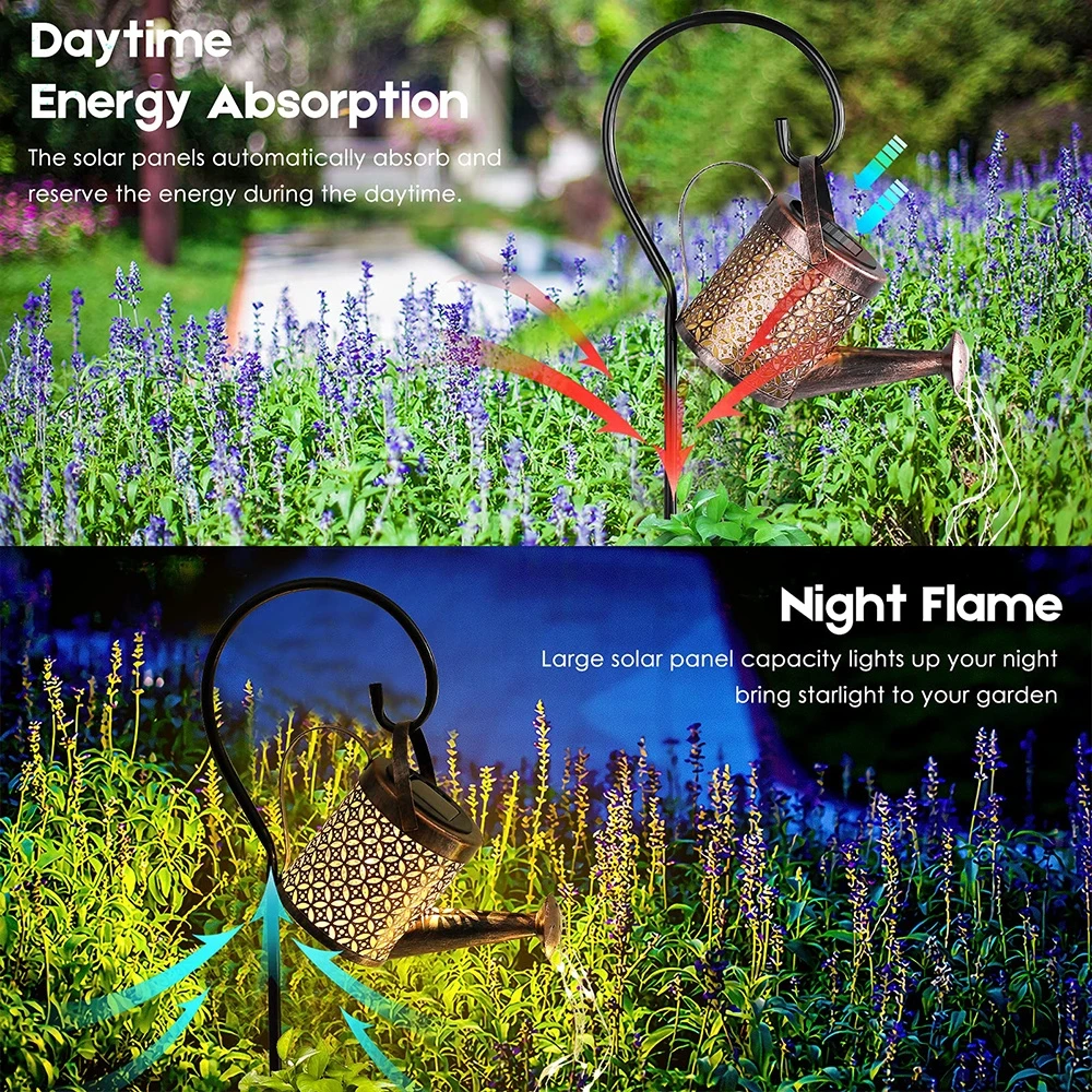 Solar Watering Can Light Hanging Waterfall Lamp Waterproof Outdoor Garden Decor Yard Porch Lawn Backyard Landscape Sun LED Lamp