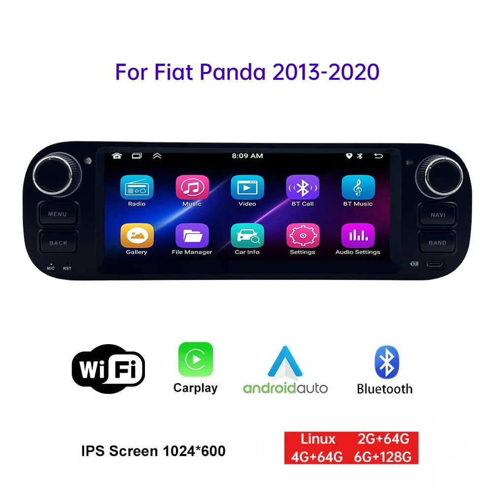 Reproductor Multimedia para Auto Fiat Panda 2013-2020, Pantalla Táctil de 6.86 Pulgadas, Control del Volante, Navegación GPS para Auto, Llamadas Bluetooth