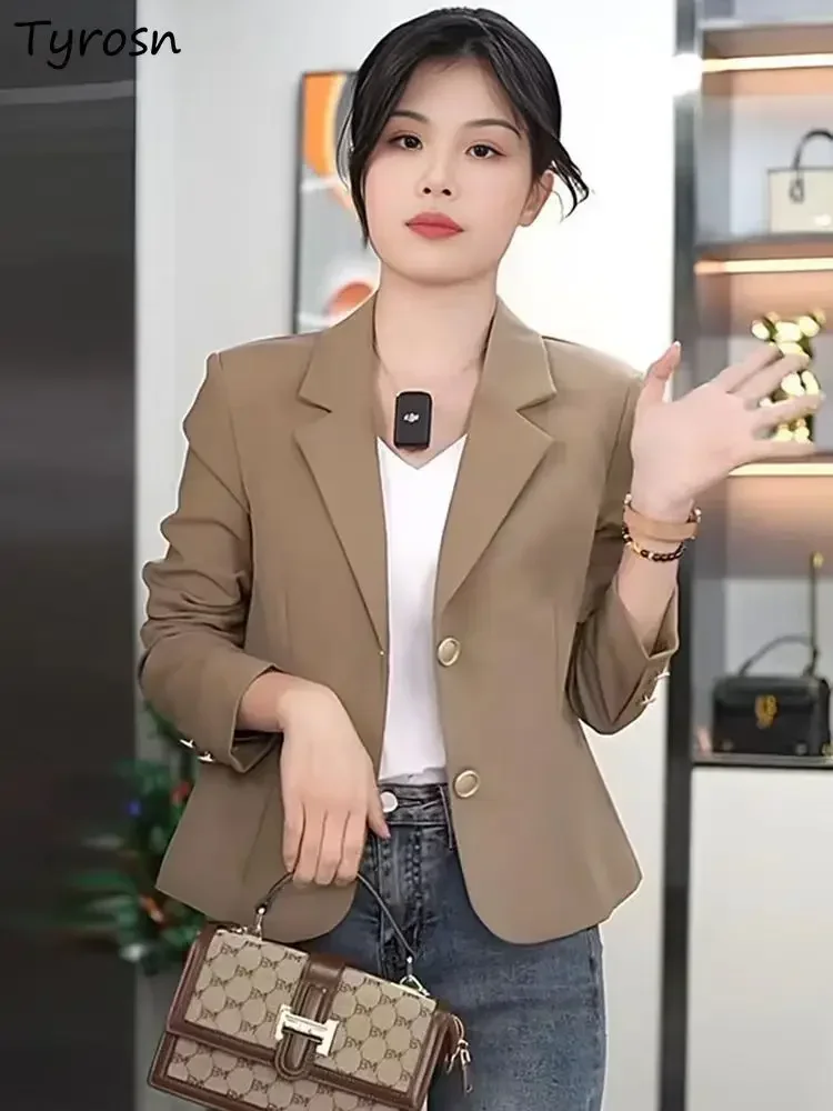 

Notched Blazers Women Office Lady Basic Coats Cropped Autumn Ulzzang Defined Minimalist Vintage 3 Colors Daily Popular Outerwear
