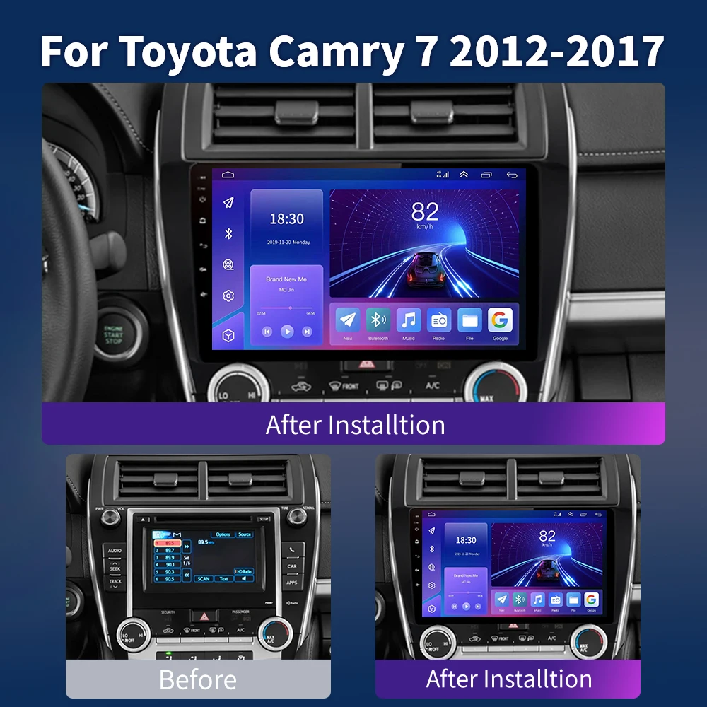 Reproductor Multimedia para coche, Radio con navegación inalámbrica, CarPlay, Android 13, para Toyota Camry 7, XV 50, 55, 2012-2017, US EDITION