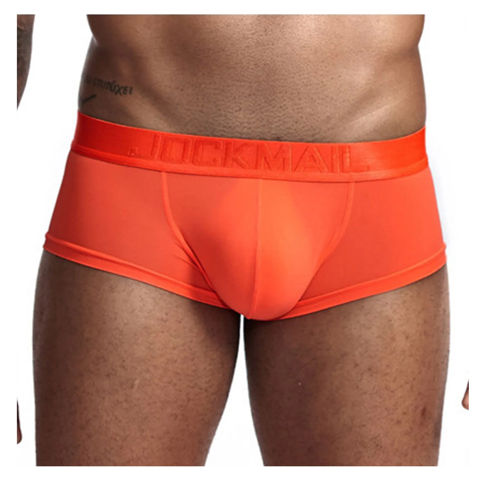 JOCKMAIL Solid Color Boxer Men\'s Ice Silk Underwear Sexy Underpants Shorts Male Letter Print Panties Pouch Soft Briefs Cuecas