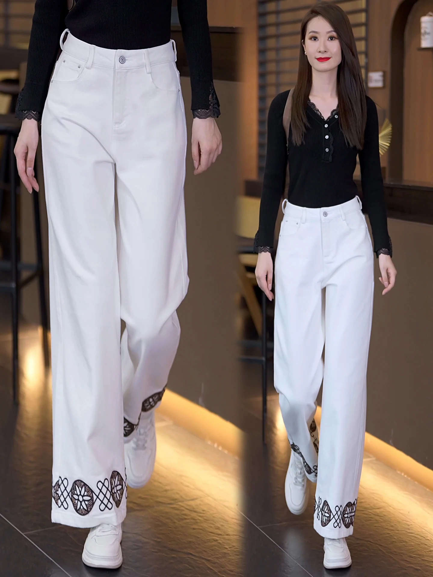 

Джинсы женские с высокой талией, прямые, весна-осень 2026, новые, узкие, зауженные, с вышивкой